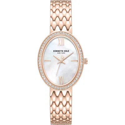 Kenneth Cole New York Oval Mother-of-pearl & Crystal Bracelet Watch, 25mm X 38mm In White/rose Gold