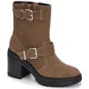 Kenneth Cole New York Rhode Heel Buckle Womens Faux Leather Casual Ankle Boots In Beige