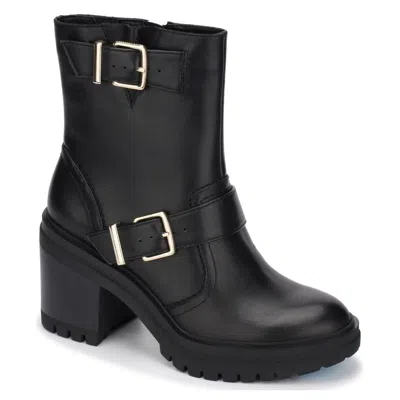 Kenneth Cole New York Rhode Heel Buckle Womens Faux Leather Casual Ankle Boots In Black