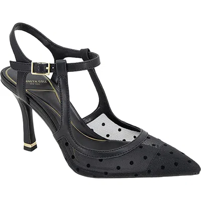 Kenneth Cole New York Romi Ankle Sling Fab Womens Polka Dot Mesh Slingback Heels In Black Mesh