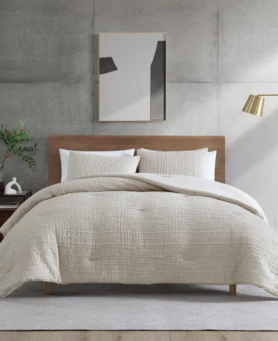Kenneth Cole New York Serenity Wavy Lines Beige Comforter Set In Sand