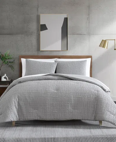 Kenneth Cole New York Serenity Wavy Lines Embossed 3-pc. Comforter Set, King In Pewter