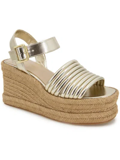 Kenneth Cole New York Shelby Womens Metallic Ankle Strap Espadrilles In Gold