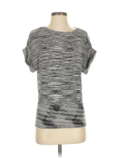 Pre-owned Kenneth Cole New York Short Sleeve Silk Top Gray Boatneck Tops