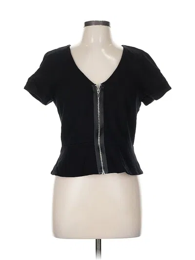 Pre-owned Kenneth Cole New York Short Sleeve Top Black Plunge Neckline Tops