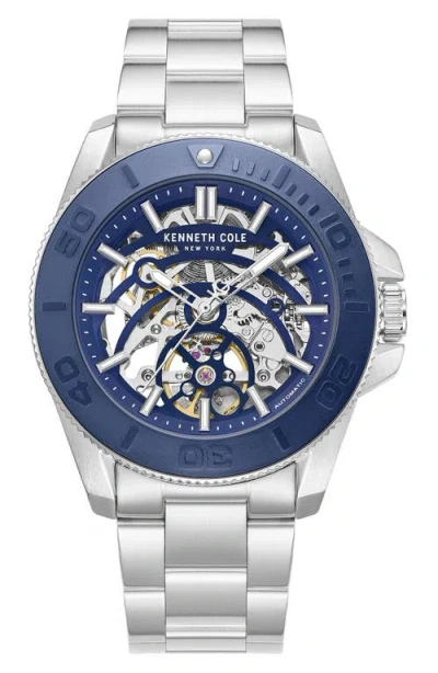 Kenneth Cole New York Skeleton Automatic Bracelet Watch, 43mm In Silver