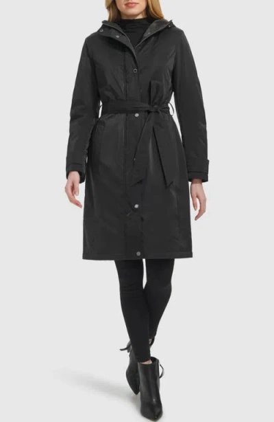 Kenneth Cole New York Sleeker Hooded Raincoat In Black