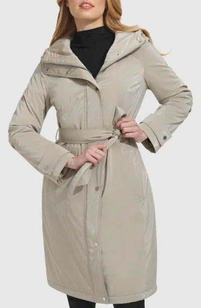 Kenneth Cole New York Sleeker Hooded Raincoat In Stone