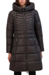 Kenneth Cole New York Soft Cire Funnel Neck Puffer Coat In Black