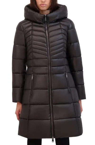 Kenneth Cole New York Soft Cire Funnel Neck Puffer Coat In Black