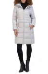 Kenneth Cole New York Soft Cire Funnel Neck Puffer Coat In Silver