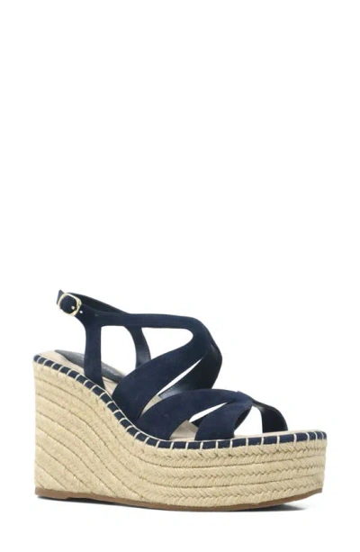 Kenneth Cole New York Solace Platform Wedge Sandal In Navy- Kid Suede