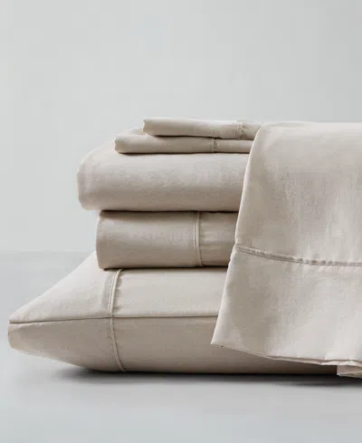 Kenneth Cole New York Solid Cationic Brushed Microfiber 3 Piece Sheet Set, Twin In Sand Beige
