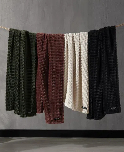 Kenneth Cole New York Solid Textured Jacquard Plush Throw, 60" X 50" In Sand