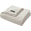 Kenneth Cole New York Kcny Textured Solid Jacquard Plush Reversible Throw  Blanket In Light Beige