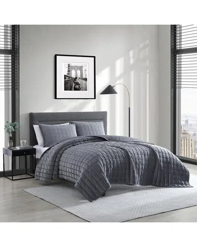 Kenneth Cole New York Solid Velvet Quilt Velvet Reversible Quilt Set In Black