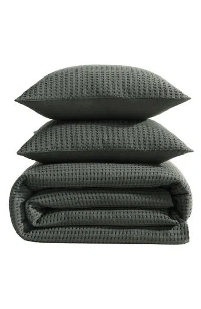 Kenneth Cole New York Solid Waffle Comforter Set In Dark Green