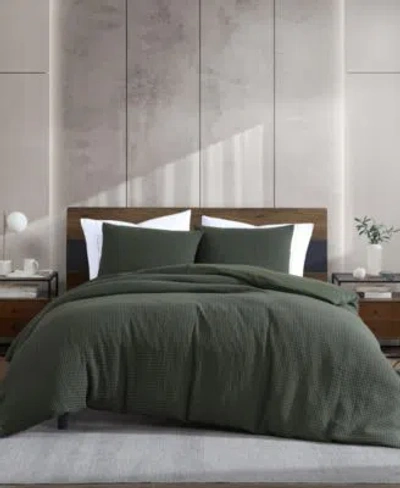 Kenneth Cole New York Solid Waffle Duvet Cover Sets In Forest Green
