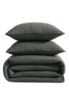 Kenneth Cole New York Solid Waffle Knit Duvet Cover & Sham Set In Dark Green