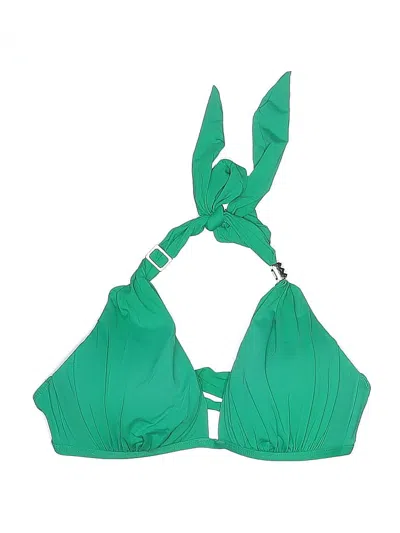 Pre-owned Kenneth Cole New York Swimsuit Top Green Solid Pattern Swimwear