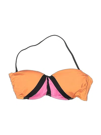 Pre-owned Kenneth Cole New York Swimsuit Top Orange Color Block Pattern Swimwear