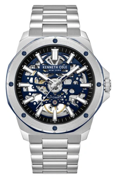 Kenneth Cole New York The Hollis Skeleton Automatic Bracelet Watch, 45mm In Silver