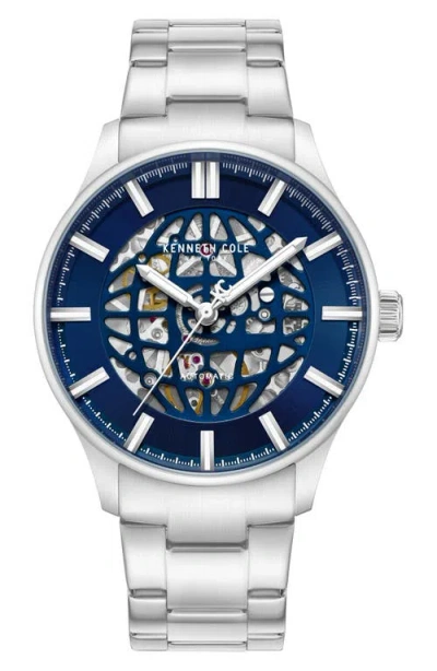 Kenneth Cole New York The Thompson Skeleton Automatic Bracelet Watch, 43.5mm In Silver