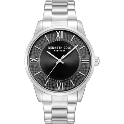 Kenneth Cole New York Three Hand Quartz Bracelet Watch, 44mm In Black/ Silver