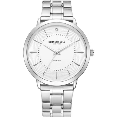 Kenneth Cole New York Three Hand Quartz Diamond Dial Bracelet Watch, 45mm In Silver