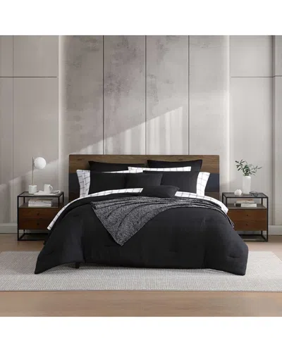 Kenneth Cole New York Variegated Waffle Reversible Striped Jacquard Bonus  Comforter Set In Black