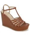 Kenneth Cole New York Women's Celia Platform Wedge Sandals In Cognac Polyurethane