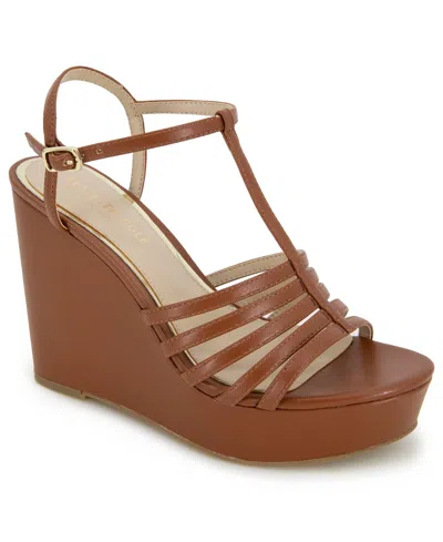 Kenneth Cole New York Women's Celia Platform Wedge Sandals In Cognac Polyurethane