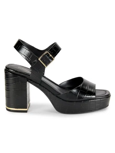 Kenneth Cole New York Women's Darla Croc Embossed Leather Sandals In Black