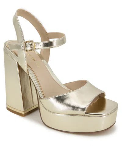 Kenneth Cole New York Women's Dolly Metallic Block Heel Sandals In Light Gold