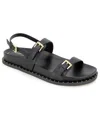 Kenneth Cole New York Women's Drinity Round Toe Flat Sandals In Black Leather