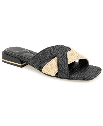 Kenneth Cole New York Women's Issa Square Toe Flat Sandals In Natural,black Raffia