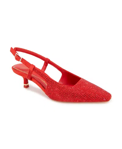 Kenneth Cole New York Women's Martha Crystals Kitten Heel Sling Back Pumps In Fuego