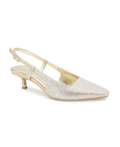 Kenneth Cole New York Women's Martha Crystals Kitten Heel Sling Back Pumps In Gold