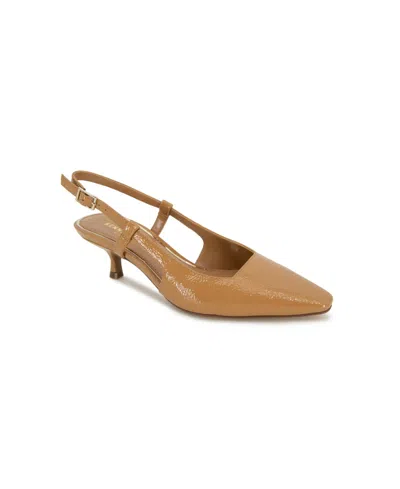 Kenneth Cole New York Martha Kitten Heel Slingback Pump In Camel- Patent Polyurethane