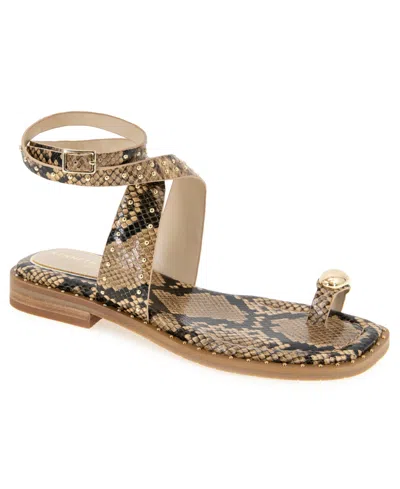 Kenneth Cole New York Women's Ravenn Square Toe Flat Sandals In Sand Snake