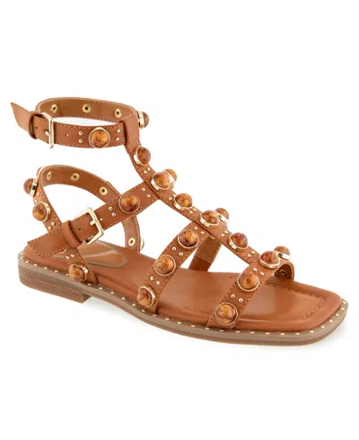 Kenneth Cole New York Women's Ruby Stones Gladiator Flat Sandals In Brown