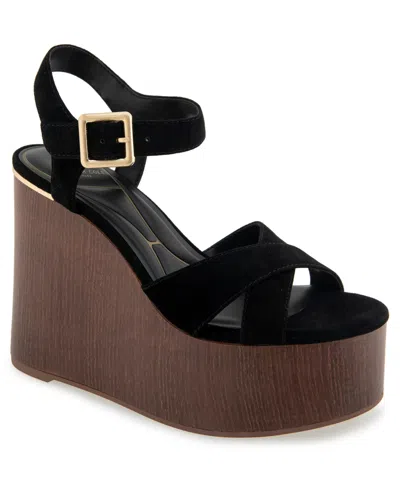 Kenneth Cole New York Women's Taelyn Platform Wedge Sandals In Black Suede