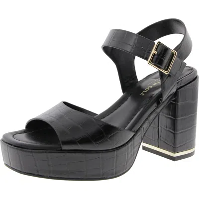 Kenneth Cole New York Womens Embossed Faux Leather Block Heel In Black