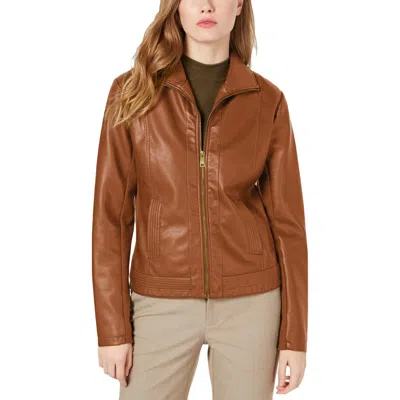 Kenneth Cole New York Womens Fall Short Leather Coat In Brown