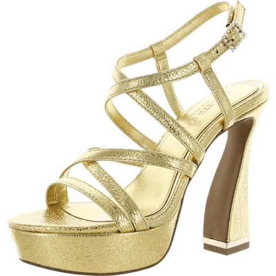 Kenneth Cole New York Womens Metallic Embossed Platform Sandals In Gold