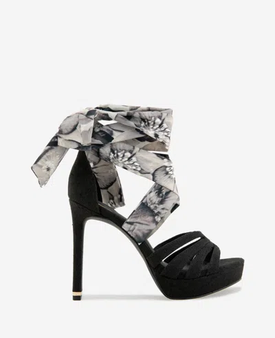 Kenneth Cole Nikkii Printed Fabric Wrap Around Platform Heel In Black
