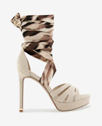 Kenneth Cole Nikkii Printed Fabric Wrap Around Platform Heel In Sand