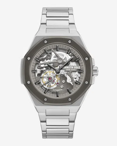 Kenneth Cole Octagonal Automatic Bracelet Watch In Gun Silver