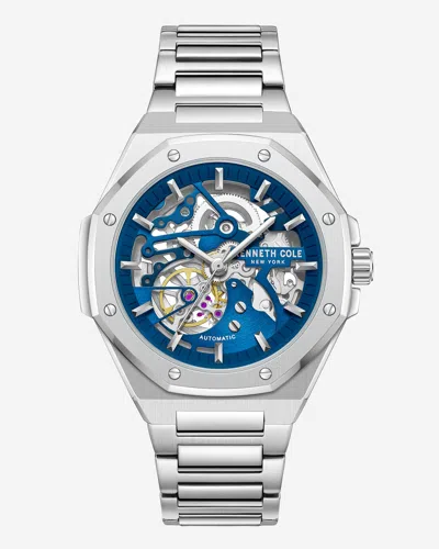 Kenneth Cole Octagonal Automatic Bracelet Watch In Silver