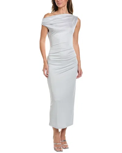 Kenneth Cole Off Shoulder Ruched Waist Midi Dress In Silver